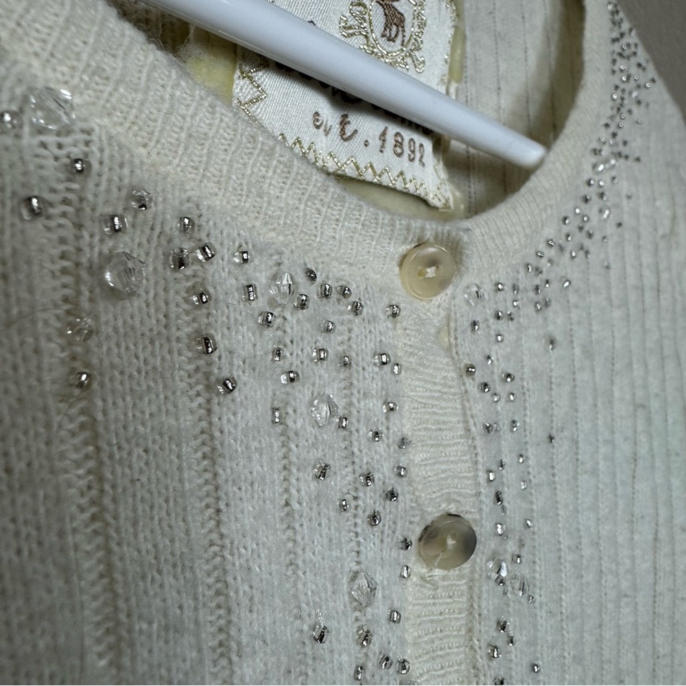 Y2K Abercrombie Babydoll Henley Angora Long Sleeve Top‎ Beaded Ribbed Sweater D - Picture 4 of 13